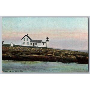 Postcard Unposted Maine Divided Winter Harbor Light #711